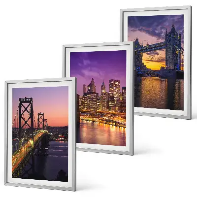 Wanddecoratie set schilderijen met uitzicht op een stad met bruggen en zon