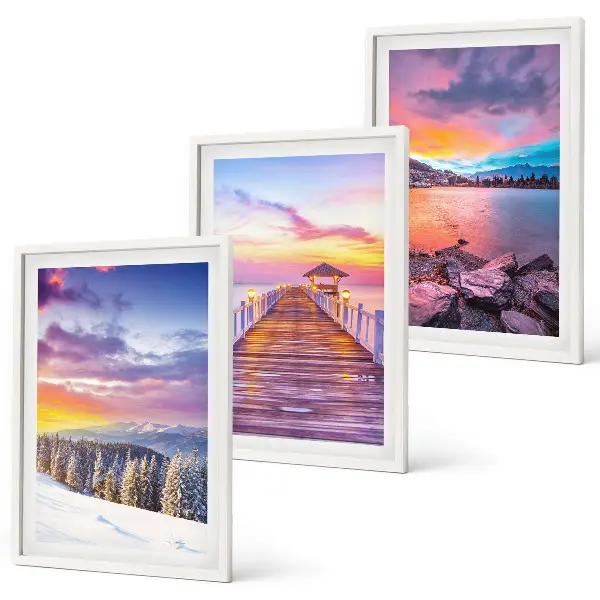 Wanddecoratie set schilderijen Winterlandschap met bergmeer
