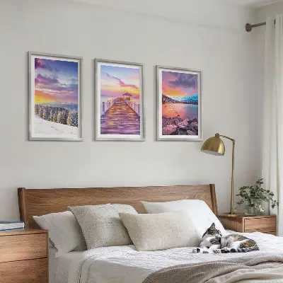 Wanddecoratie set schilderijen Winterlandschap met bergmeer