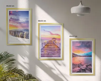 Wanddecoratie set schilderijen Winterlandschap met bergmeer