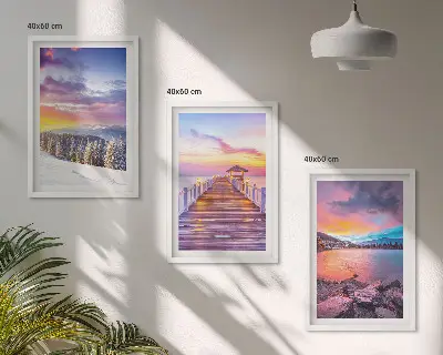Wanddecoratie set schilderijen Winterlandschap met bergmeer
