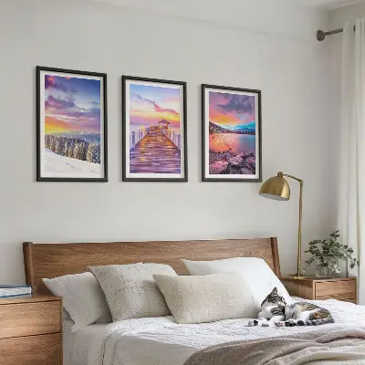 Wanddecoratie set schilderijen Winterlandschap met bergmeer