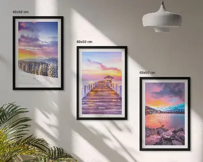 Wanddecoratie set schilderijen Winterlandschap met bergmeer