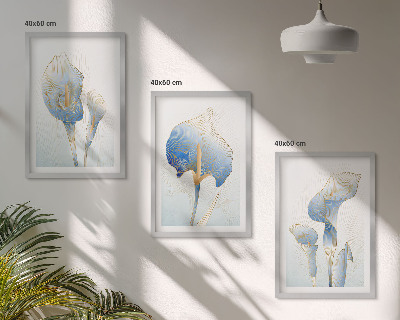 Wanddecoratie set schilderijen Blauwe bloemen op de achtergrond