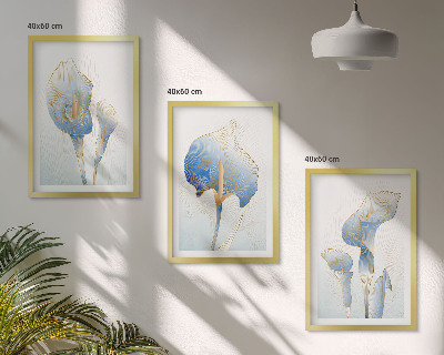 Wanddecoratie set schilderijen Blauwe bloemen op de achtergrond