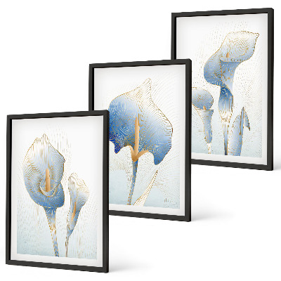 Wanddecoratie set schilderijen Blauwe bloemen op de achtergrond