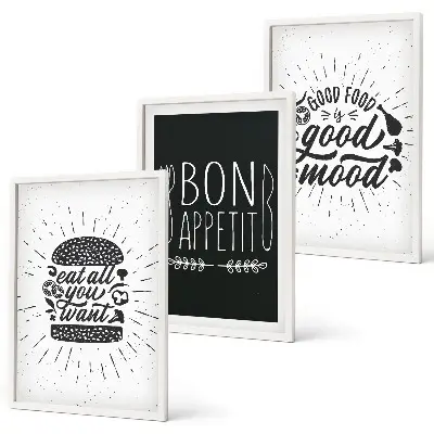 Wanddecoratie set schilderijen Grafische afbeeldingen, voedsel, culinaire slogans