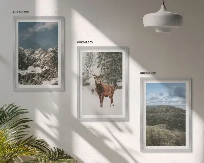 Wanddecoratieset schilderijen met bergen, sneeuwherten en een boslandschap