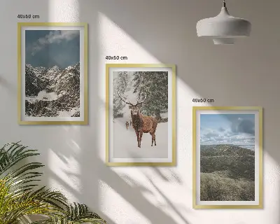 Wanddecoratieset schilderijen met bergen, sneeuwherten en een boslandschap