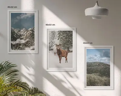Wanddecoratieset schilderijen met bergen, sneeuwherten en een boslandschap