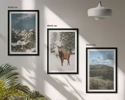 Wanddecoratieset schilderijen met bergen, sneeuwherten en een boslandschap