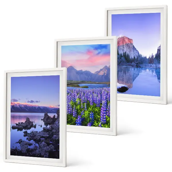 Wanddecoratie set schilderijen Landschappen van bergen met water en lucht