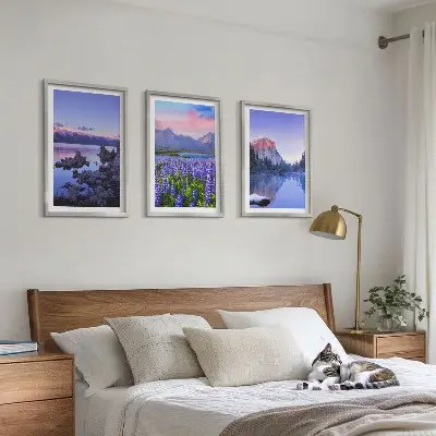 Wanddecoratie set schilderijen Landschappen van bergen met water en lucht