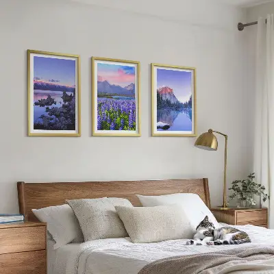 Wanddecoratie set schilderijen Landschappen van bergen met water en lucht