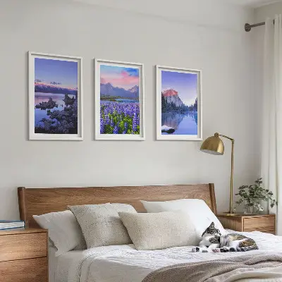 Wanddecoratie set schilderijen Landschappen van bergen met water en lucht