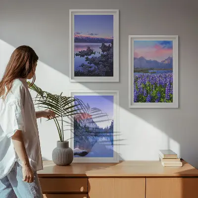 Wanddecoratie set schilderijen Landschappen van bergen met water en lucht