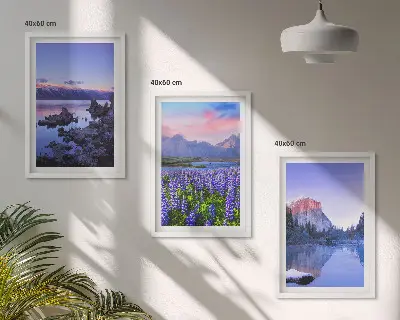 Wanddecoratie set schilderijen Landschappen van bergen met water en lucht