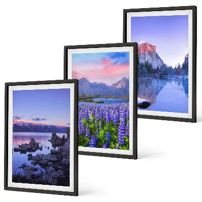 Wanddecoratie set schilderijen Landschappen van bergen met water en lucht