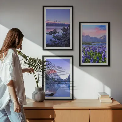 Wanddecoratie set schilderijen Landschappen van bergen met water en lucht