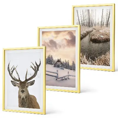 Wanddecoratie set schilderijen winterlandschap met hertenhut