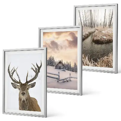 Wanddecoratie set schilderijen winterlandschap met hertenhut