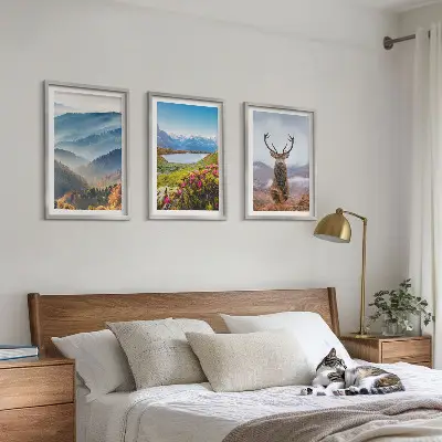 Wanddecoratie set schilderijen Herten bij het bergmeer, natuur