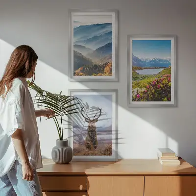 Wanddecoratie set schilderijen Herten bij het bergmeer, natuur