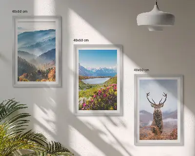Wanddecoratie set schilderijen Herten bij het bergmeer, natuur