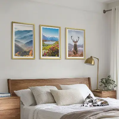 Wanddecoratie set schilderijen Herten bij het bergmeer, natuur