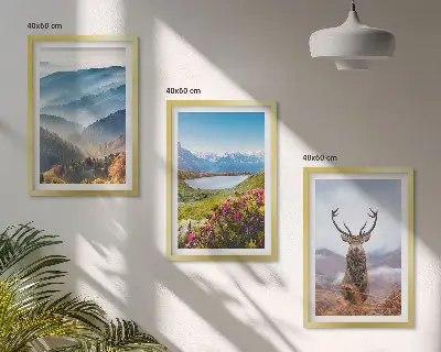 Wanddecoratie set schilderijen Herten bij het bergmeer, natuur