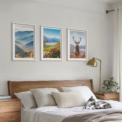Wanddecoratie set schilderijen Herten bij het bergmeer, natuur