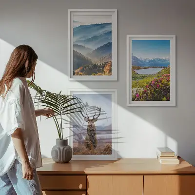 Wanddecoratie set schilderijen Herten bij het bergmeer, natuur