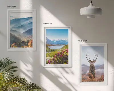 Wanddecoratie set schilderijen Herten bij het bergmeer, natuur