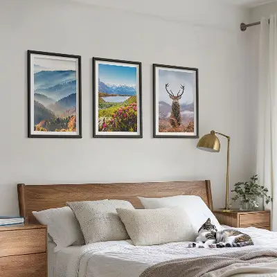 Wanddecoratie set schilderijen Herten bij het bergmeer, natuur