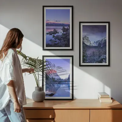 Fotowand berglandschap bij zonsondergang aan het water