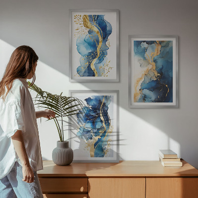 Wanddecoratie set schilderijen Blauwe abstracte patronen