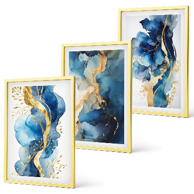Wanddecoratie set schilderijen Blauwe abstracte patronen