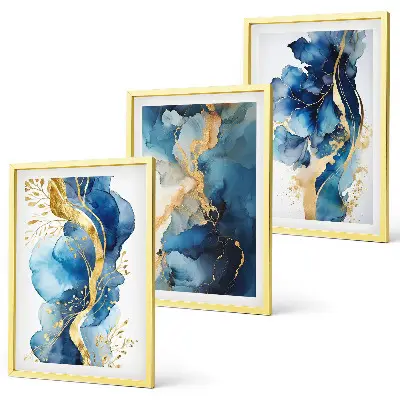 Set wanddecoratie met schilderijen met blauwe abstracte patronen