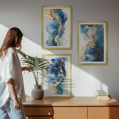 Wanddecoratie set schilderijen Blauwe abstracte patronen