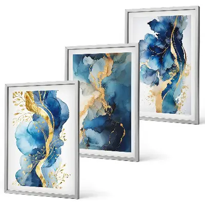Set wanddecoratie met schilderijen met blauwe abstracte patronen
