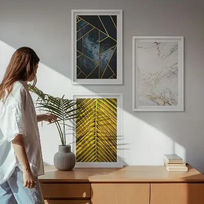 Wanddecoratie set schilderijen Geometrische patronen en vegetatie