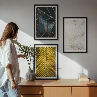 Wanddecoratie set schilderijen Geometrische patronen en vegetatie