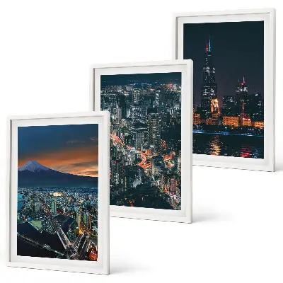 Wanddecoratie set schilderijen Uitzicht op de stad vanuit de bergen 's nachts