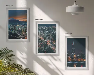 Wanddecoratie set schilderijen Uitzicht op de stad vanuit de bergen 's nachts