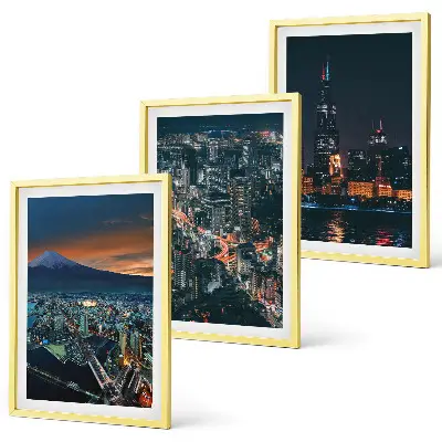 Wanddecoratie set schilderijen Uitzicht op de stad vanuit de bergen 's nachts