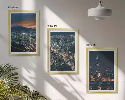 Wanddecoratie set schilderijen Uitzicht op de stad vanuit de bergen 's nachts