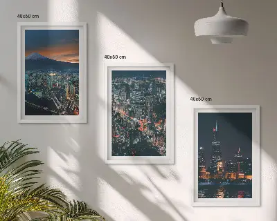 Wanddecoratie set schilderijen Uitzicht op de stad vanuit de bergen 's nachts