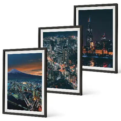 Wanddecoratie set schilderijen Uitzicht op de stad vanuit de bergen 's nachts