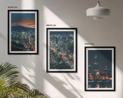 Wanddecoratie set schilderijen Uitzicht op de stad vanuit de bergen 's nachts