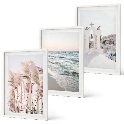 Wanddecoratie set schilderijen Planten, zeegolven, uitzicht, huizen